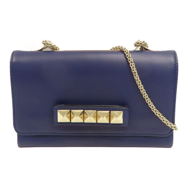 Valentino GHW Shoulder Bag Chain Calfskin Leather Blue