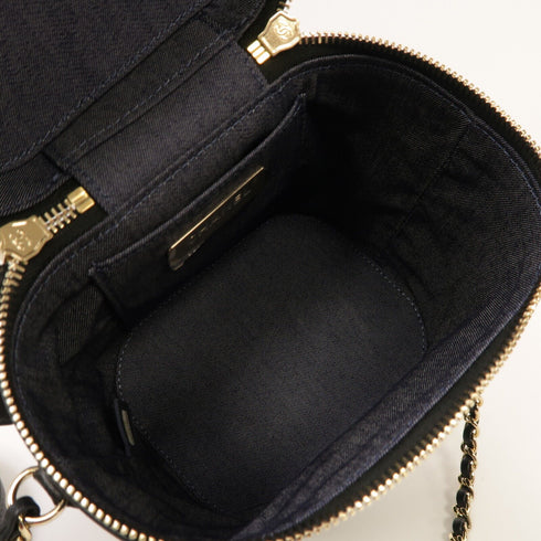 CHANEL CC GHW 2 Way Chain Shoulder Bag Vanity Calfskin Leather Black