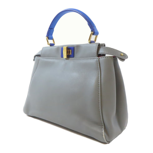 FENDI GHW Mini Peekaboo 2 Way Shoulder Bag Calfskin Leather Grey/Blue