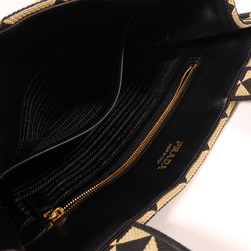 PRADA GHW Shoulder Tote Bag 2VG107 Polyester Black Beige