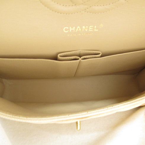 CHANEL Quilted CC GHW Matelasse Flap Chain Shoulder Bag Leather Beige