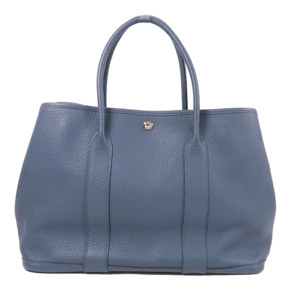 HERMES PHW Garden Party 36 Hand Bag Clemence Leather Blue