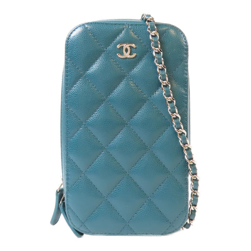 CHANEL Quilted CC SHW Chain Phone Holder Bag A70655 Caviar Leather Green