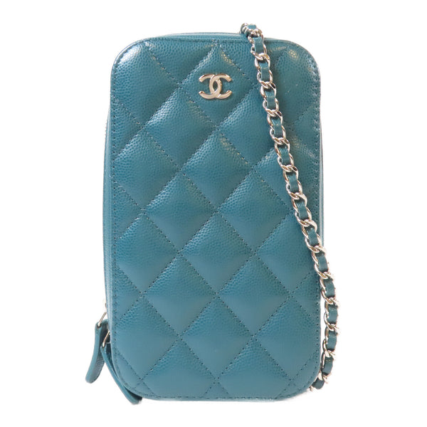 CHANEL Quilted CC SHW Chain Phone Holder Bag A70655 Caviar Leather Green