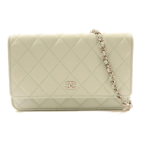 CHANEL CC SHW Wallet On Chain Shoulder Bag Calfskin Leather Light Blue