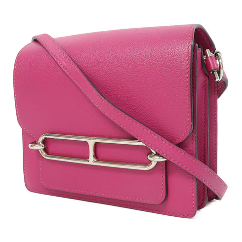 HERMES PHW Mini Roulis Shoulder Bag Evercolor Leather Rose Pourpre