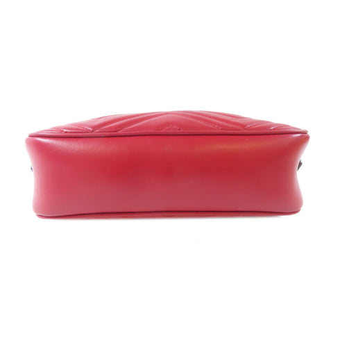 GUCCI GG GHW GG Marmont Small Shoulder Bag 447632 Calfskin Leather Red