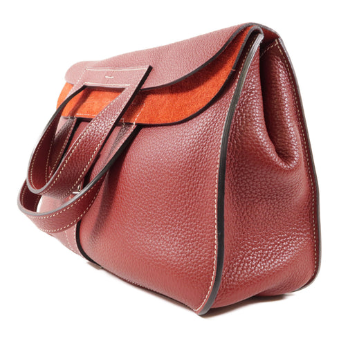 HERMES PHW Halzan 31 2 Way Shoulder Bag Handbag Clemence Leather Rouge H/Red