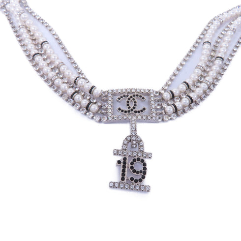 CHANEL CC Necklace Accessories Metal PVC Silver White