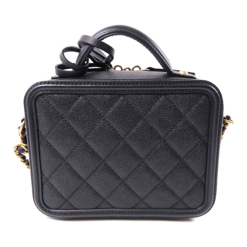 CHANEL CC GHW Vanity Case 2way Chain Shoulder Bag A93342 Calfskin Leather Black
