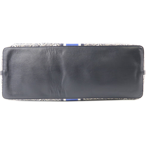 Tory Burch GHW Shoulder Tote Bag Coated Canvas Leather Gray Blue