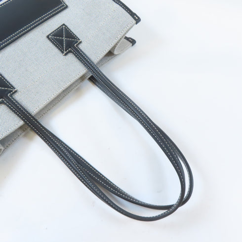 BURBERRY GHW Freya Tote Bag Shoulder Handbag Canvas Leather Black White