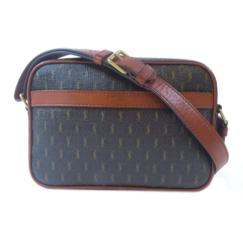 SAINT LAURENT YSL GHW Camera Bag Shoulder Bag 669957 PVC Coated Canvas Brown