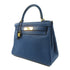 HERMES GHW Kelly 28 Handbag 2 Way Shoulder Bag Clemence Leather Deep Blue
