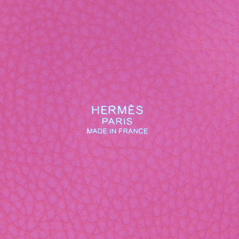 HERMES PHW Picotin MM Tote Bag Handbag Clemence Leather Rose Lipstick Pink