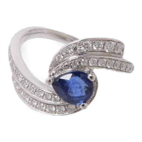 JEWELRY Sapphire Diamond Ring 18K White Gold US#6.5