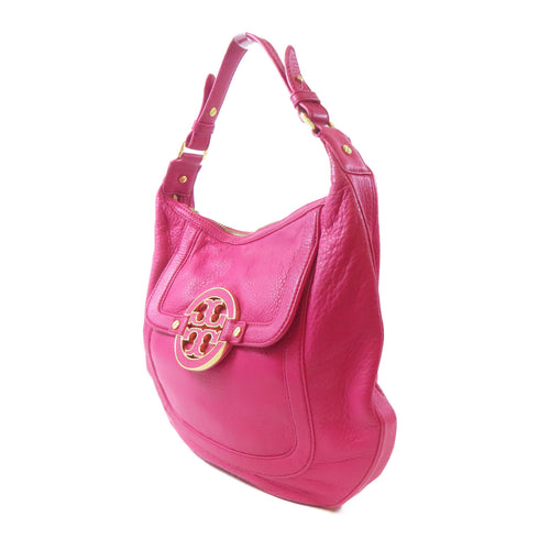 Tory Burch GHW Amanda Mini Flat Hobo 2 Way Shoulder Bag Calfskin Leather Magenta