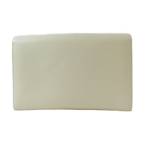 HERMES PHW Fortunio Clutch Bag Evercolor Leather Craie White