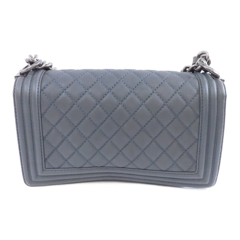 CHANEL Quilted CC SHW Le Boy 25 Chain Shoulder Bag Lambskin Leather Dark Grey