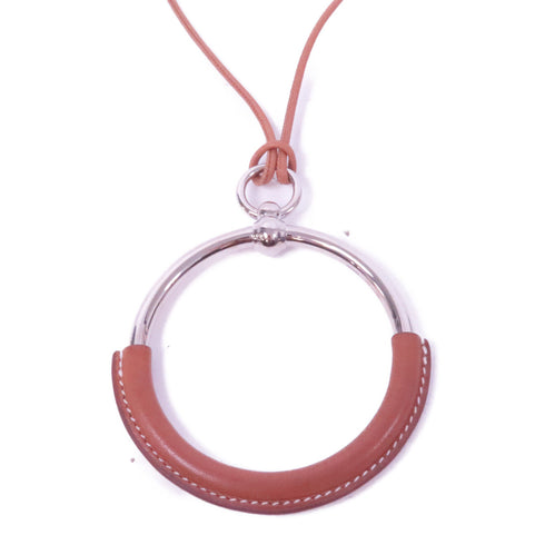 HERMES Necklace Leather/Metal Brown/Silver