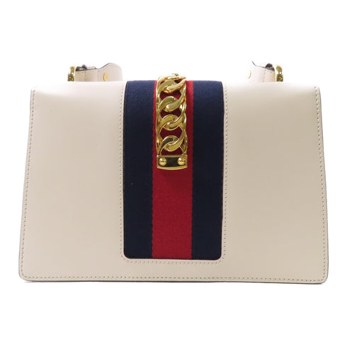 GUCCI GG GHW Sylvia Shoulder Bag Calfskin Leather White