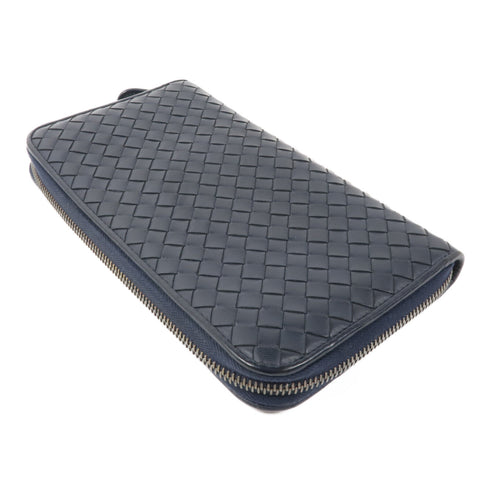 BOTTEGA VENETA BV Zipped Long Wallet Intrecciato Leather Blue