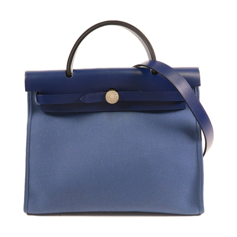 HERMES SHW Herbag PM 2Way Shoulder Bag Canvas C 7E Bleu Brighton 73 Bleu Saphir