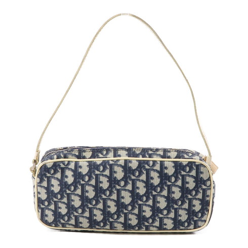 Christian Dior CD SHW Shoulder Bag Handbag Coated Canvas Bule White