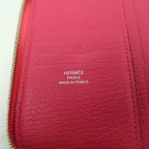HERMES PHW Azap Wallet Zipper Wallet Chevre Leather Rose Mexico