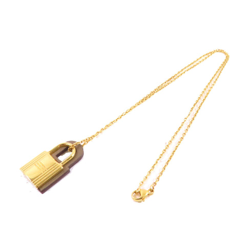 HERMES GHW O'Kelly Necklace Metal Swift Leather Etoupe Brown