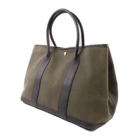 HERMES PHW Garden Party PM Handbag Tote Bag Canvas Green