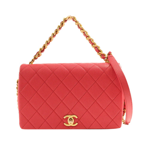 CHANEL GHW 2 Way Shoulder Bag Handbag Calfskin Leather Pink