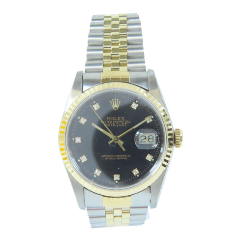 ROLEX Datejust Automatic Watch 16233 Stainless Steel 18K Yellow Gold Black