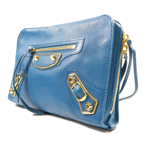 BALENCIAGA GHW Shoulder Bag Calfskin Leather Blue 467229