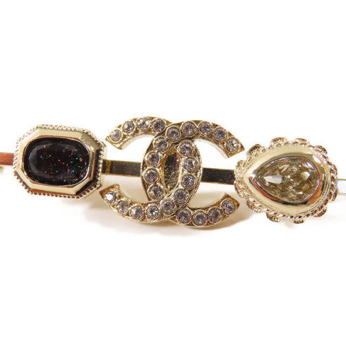 CHANEL CC Hair Clip Metal Crystal Gold