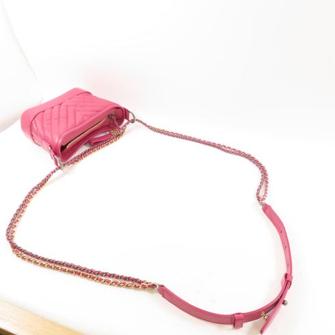CHANEL CC Gabrielle Small Chain Shoulder Bag Calfskin Leather Pink