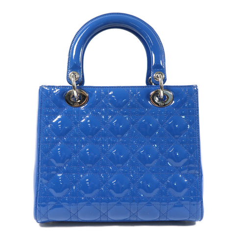 Christian Dior CD SHW Lady Dior Handbag Patent Leather Blue