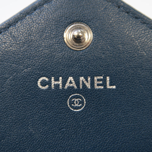 CHANEL Herringbone CC SHW Wallet Calfskin Leather Blue