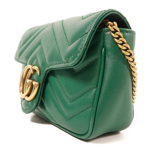 GUCCI GHW GG Marmont Chain Shoulder Bag Leather Green 476433