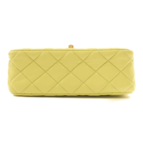 CHANEL CC GHW Chain Shoulder Bag Lambskin Leather Yelllow