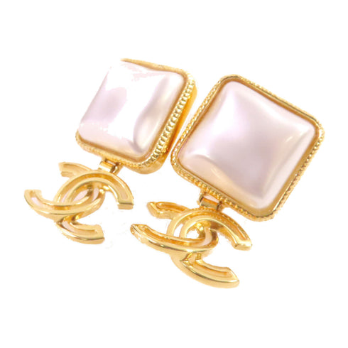 CHANEL CC GHW CC Earrings B20K Metal PVC White Gold Tone Color