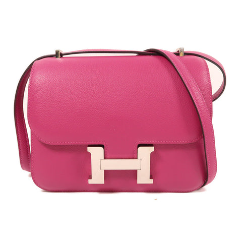 HERMES PHW Constance Mini Shoulder Bag Evercolor Leather L3 Rose Purple