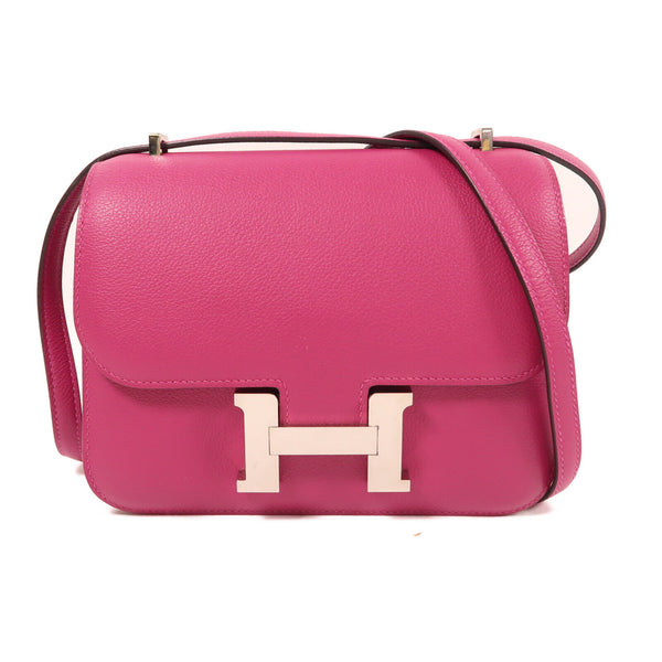HERMES PHW Constance Mini Shoulder Bag Evercolor Leather L3 Rose Purple