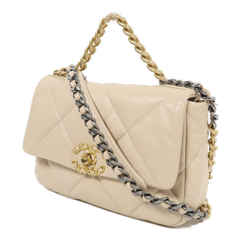CHANEL CC C19 Small 2 Way Chain Shoulder Bag Calfskin Leather Beige