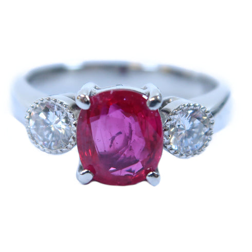 Fine Jewelry 1.34ct Ruby 0.39ct Diamond Ring US#6.5 6.3g PT900 Platinum
