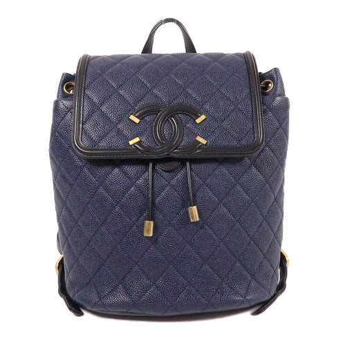 CHANEL CC GHW Backpack Calfskin Leather Dark Blue