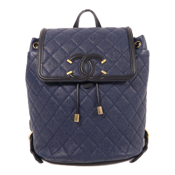 CHANEL CC GHW Backpack Calfskin Leather Dark Blue