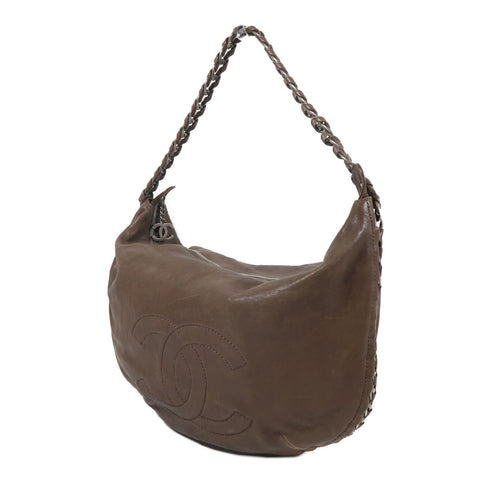 CHANEL CC SHW Chain Shoulder Bag Calfskin Leather Brown v4