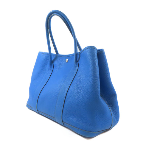 HERMES PHW Garden Party PM Tote Bag Shoulder Handbag Negonda Blue