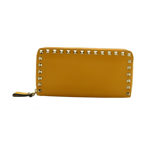 Valentino GHW SHW Long Wallet Calfskin Leather Yellow